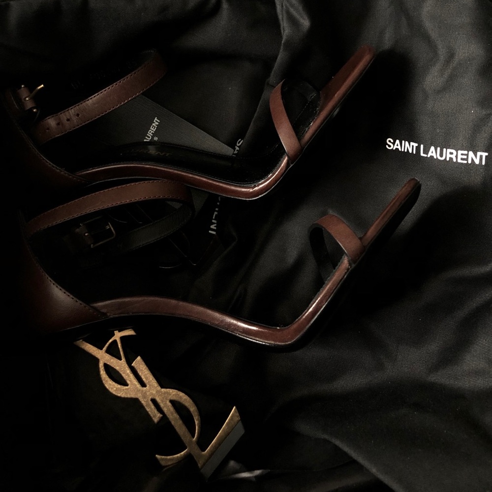 YSL OPYUM 110 MM BROWN LEATHER WITH GOLD HEEL